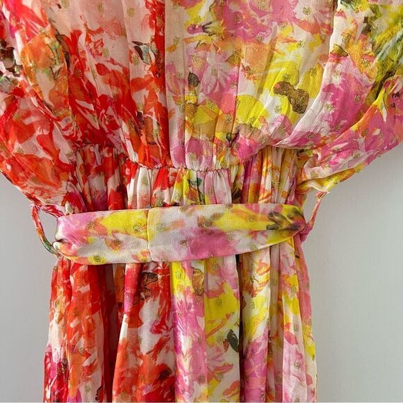 NWT Rococo Sand Nesh Mixed Floral V Neck Maxi Dress Orange Yellow XS - Picture 6 of 14